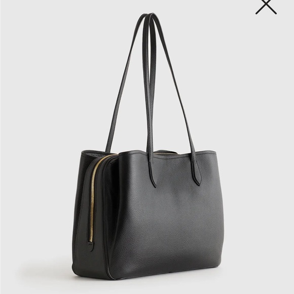 QUINCE Italian Black Leather Triple Compartment Work Bag - Picture 2 of 13